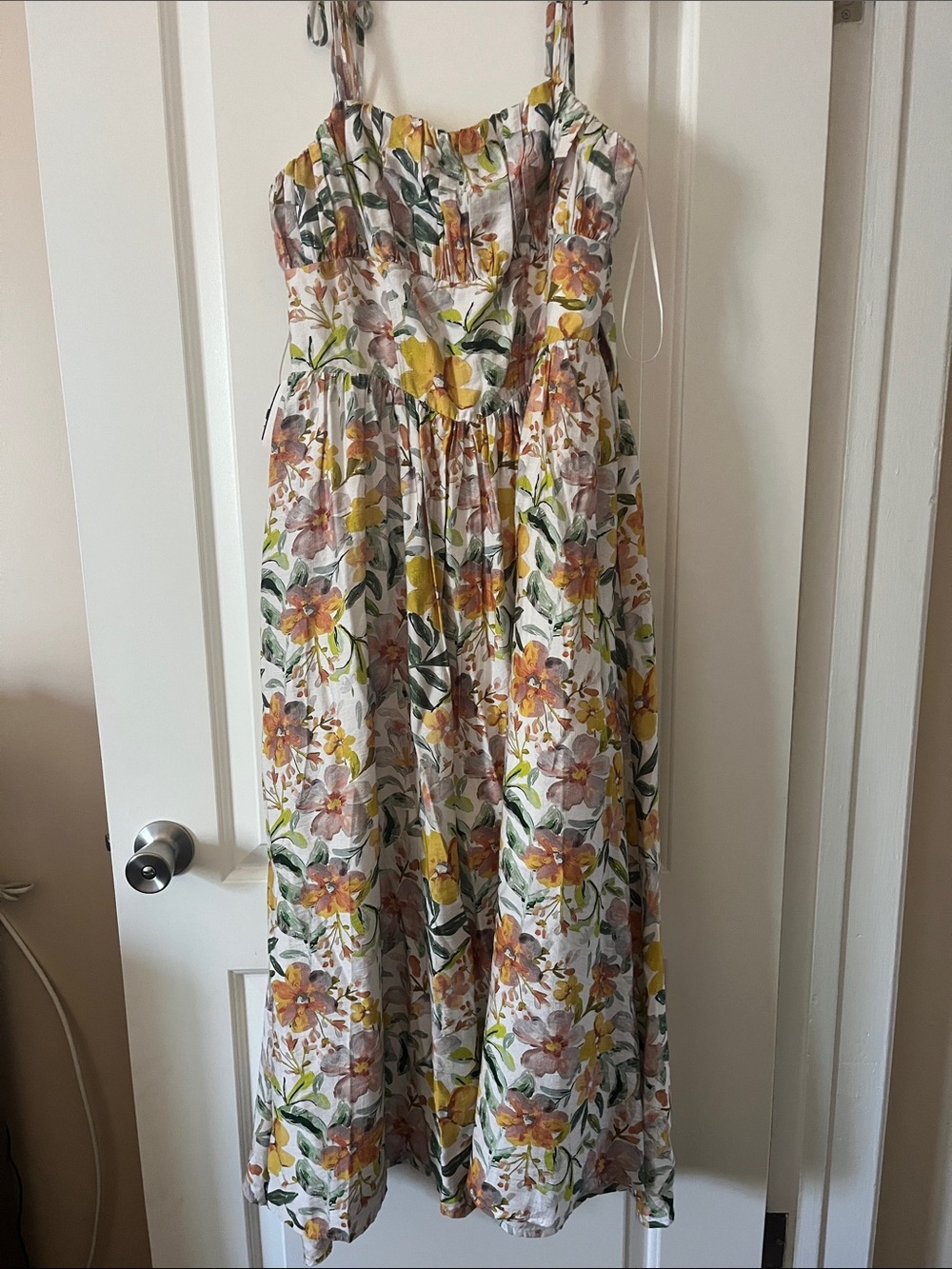 Lush White Floral Maxi Dress with Yellow & Green Accents